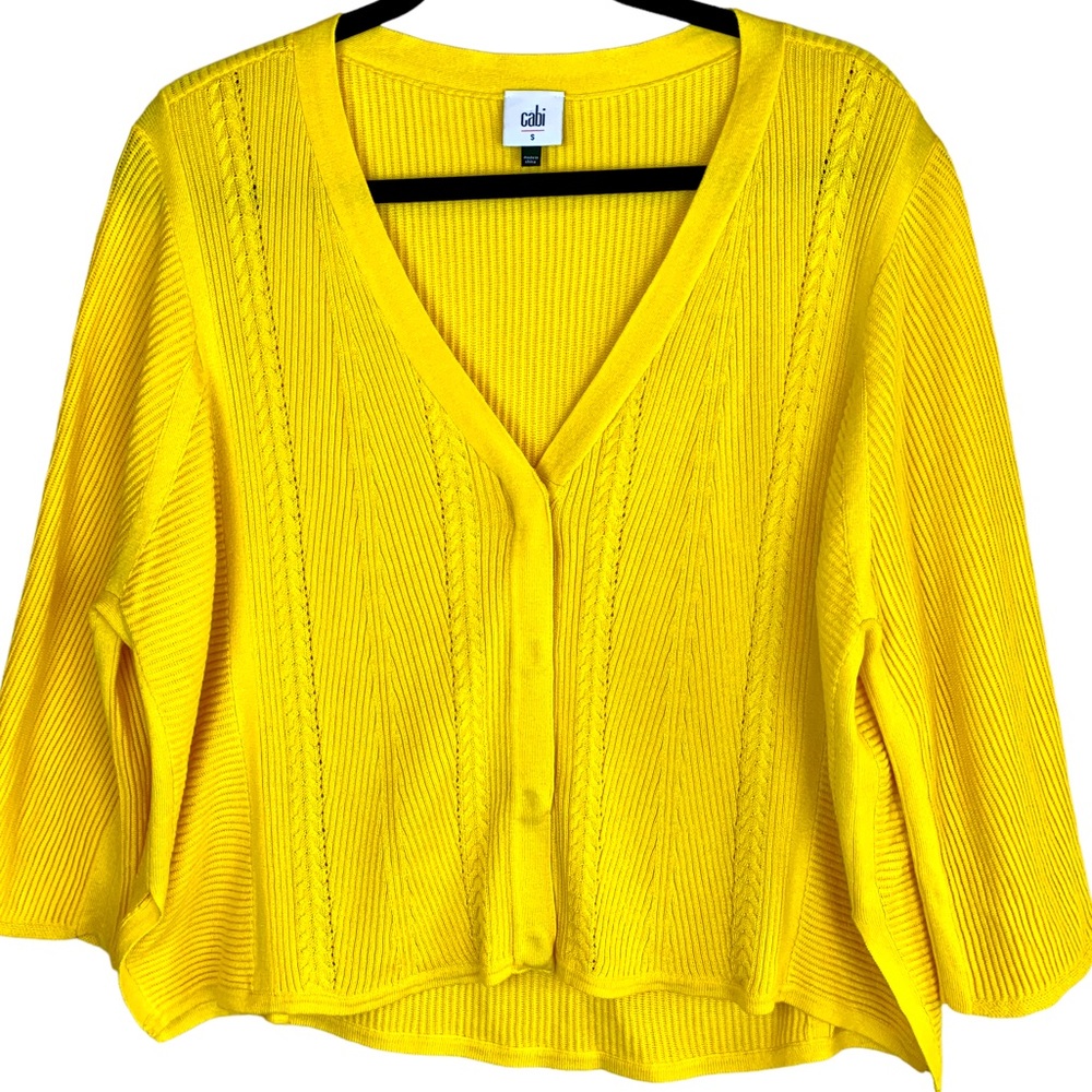 CAbi Sunny Sweater Snap Cardigan Blazing Yellow V-Neck Knit Cotton Modal 5637